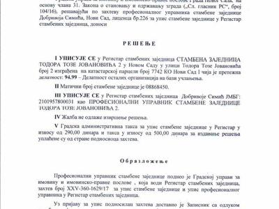 Rešenje za SZ i PU u Todora Toze Jovanovića 2