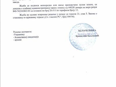 Rešenje za SZ i PU u Todora Toze Jovanovića 2
